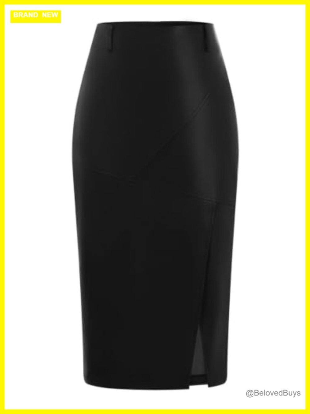 Faux Leather Midi Pencil Skirt High Waist Side Slit Fall Winter